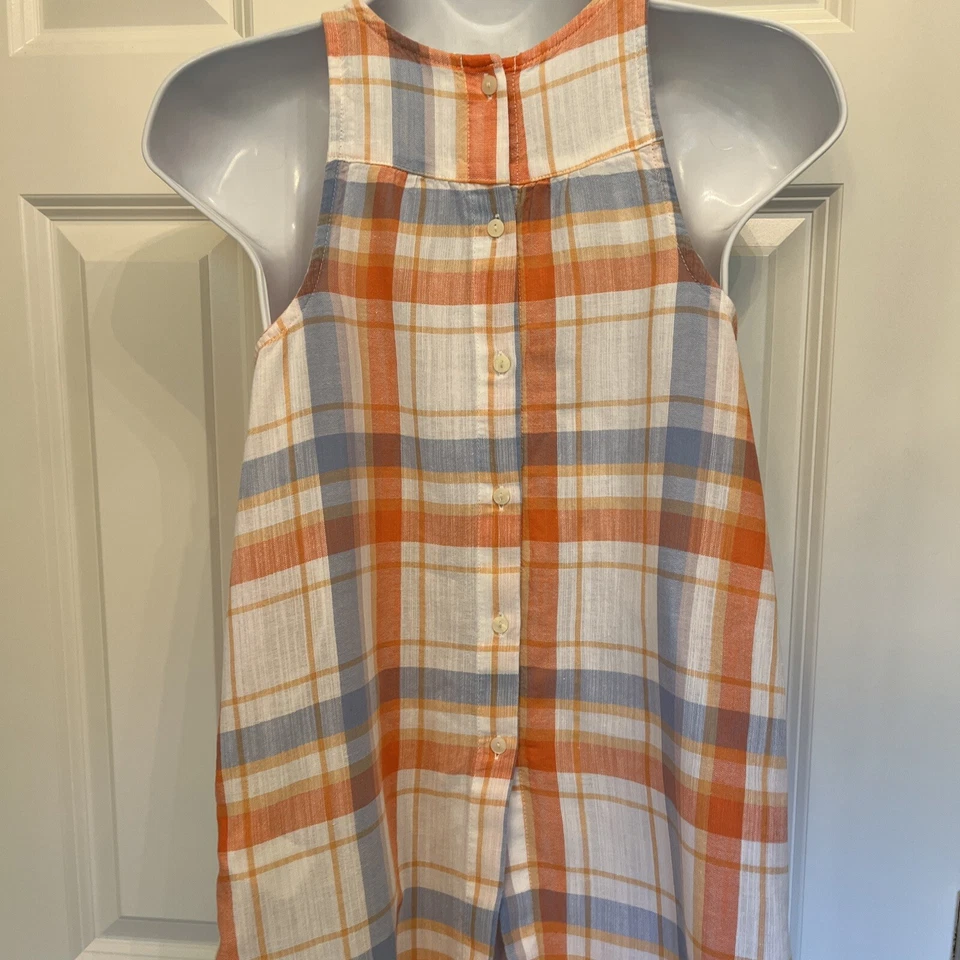 Camiseta sin mangas Old Navy talla XS azul coral a cuadros con botones en la espalda 100 % algodón ¡Adorable usada en excelente estado! Foto 4 de 4