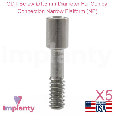 5x GDT Screw Ø1.5mm Diameter For Conical Connection Narrow Platform (NP)