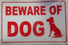 BEWARE OF DOG Sign 8 x 12 Inch - 2 Count, White and Red Indoor Outdoor