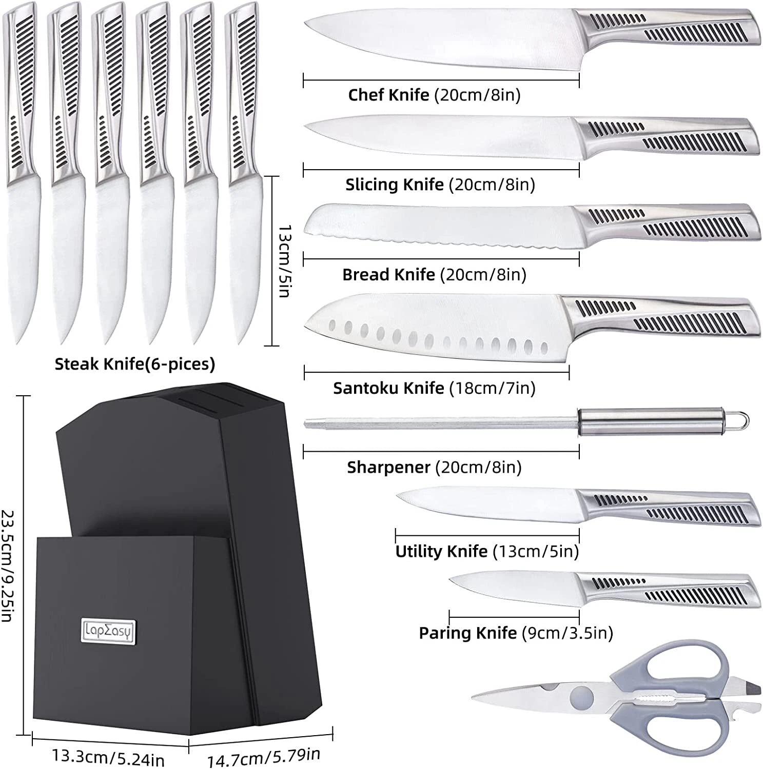 Kitchen Knife Set. LapEasy 15 Piece Knife Sets With Block Chef Knife Stainless S
Opens in a new wind