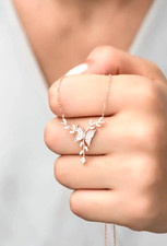 925K Sterling Silver Rose Plated Chain Zircon Stone Butterfly Pendant Necklace 