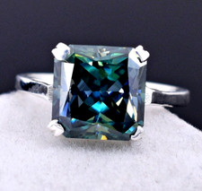 RARE 7.50 Ct Ascher Cut Certified Treated Blue Diamond Ring-Great Shine & Luster