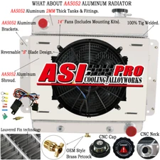 For 1962-1967 63 64 65 66 Chevy Nova II L6 V8 Aluminum 4 Row Radiator Shroud Fan