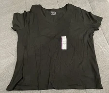 Women's Time and Tru Black SS Core V-Neck T-Shirt Size XXLARGE (20)