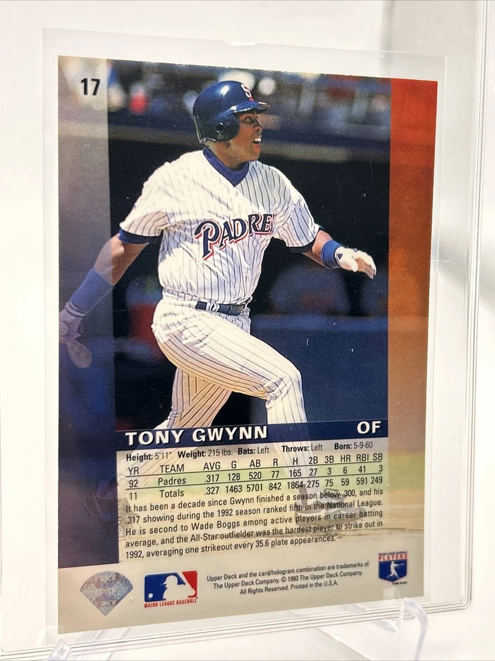 1993 Upper Deck Diamond Gallery Tony Gwynn Baseball Card #17 Mint FREE SHIPPING - Image 2 of 3