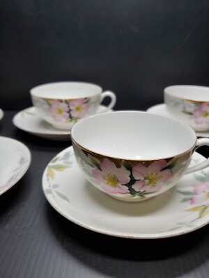 6 Sets Noritake Azalea 19322 Pink Floral Gold Trim Fine China