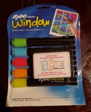 EXPO NEON WINDOW 5 Count Dry Erase Markers w/ Bullet Tip, Assorted Colors