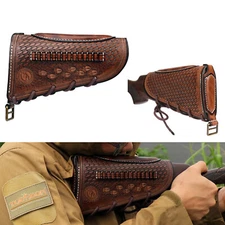 TOURBON Leather Rifle Recoil Pad Gun Buttstock Cover .22lr Ammo Carrier