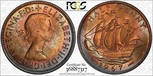 1967-GREAT-BRITAIN-HALF-1-2-034-PENNY-034-PCGS-MS64RB-BU-TONED-ONLY-2-GRADED-HIGHER