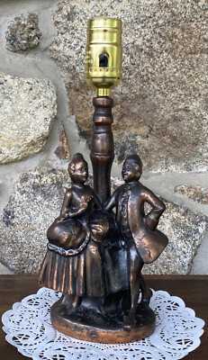 Table/Accent Lamp Cast Copper Bronze - Colonial Couple in Period Dress