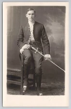 RPPC Man in Uniform? with Ceremonial Sword 1910s Postcard Waseca MN