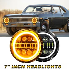 new PAIR 7" inch Round headlight Hi-Low Amber Beam FOR Chevy II/Nova 1969-1979