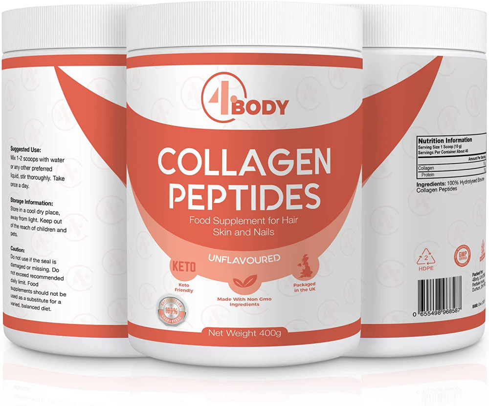4Body Collagen Peptides Powder 400g, Hydrolysed Bovine Supplements...