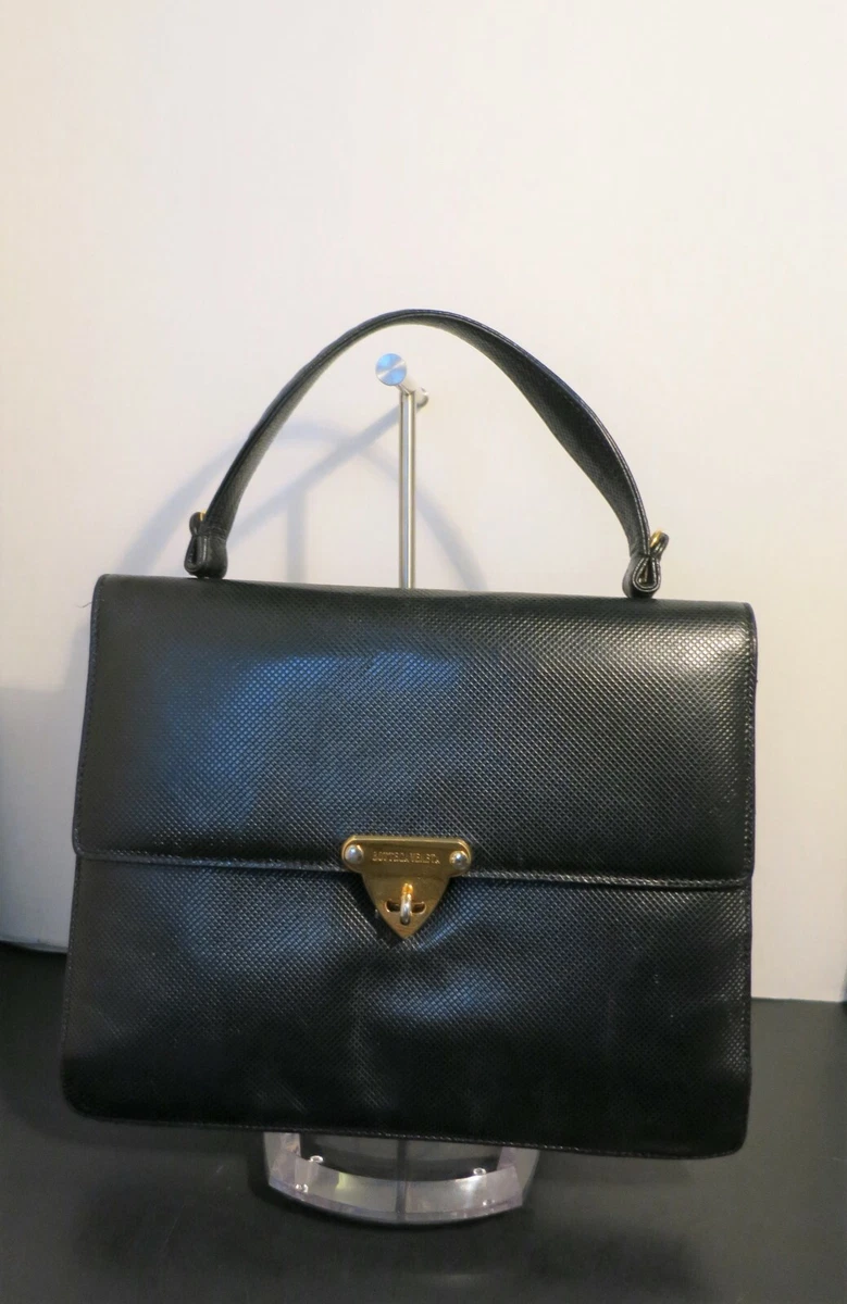 Rare Vintage Bottega Veneta Black Woven Leather Purse Handbag Gold Tone Hardware