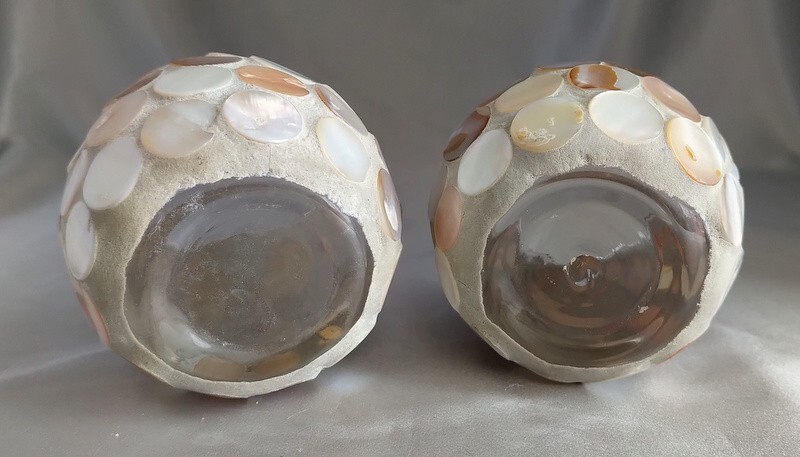 Set (2) Sand & Shell Covered Round Tea Light/Votive Candle Holders
