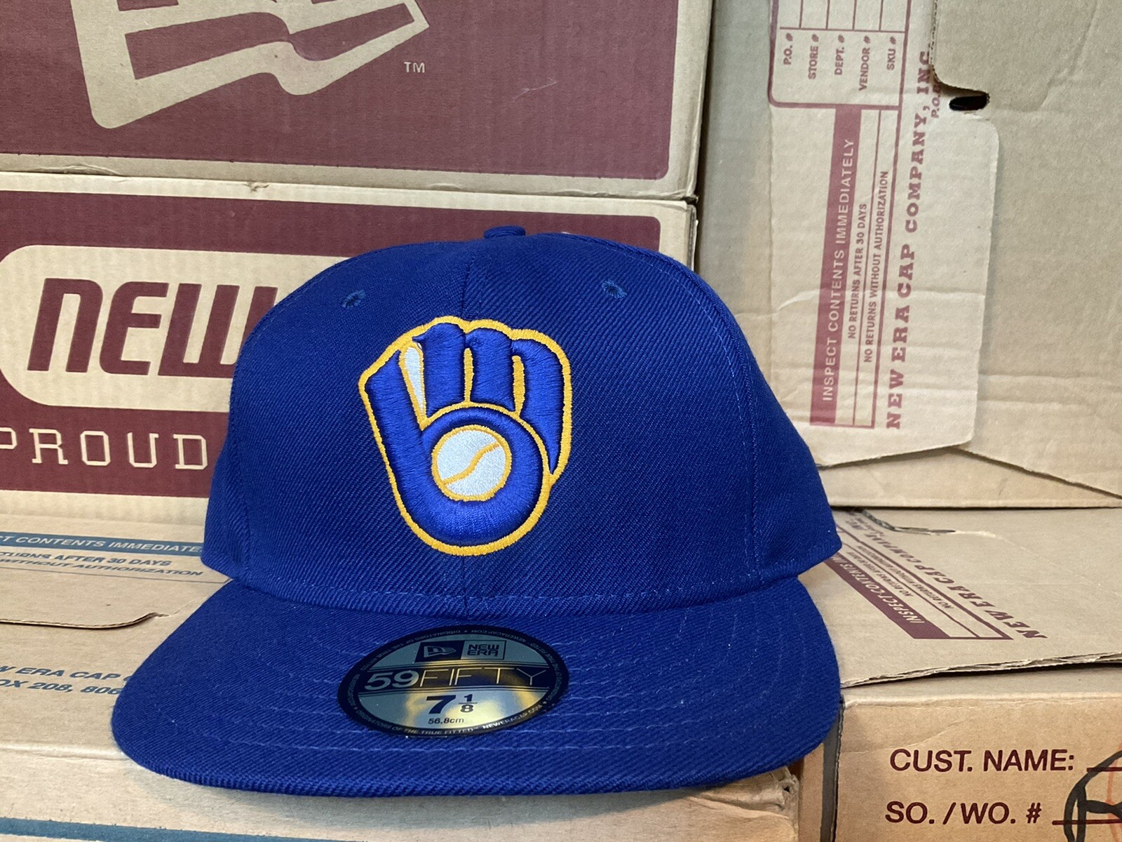 Gorra MLB Brewers 7 1/8 New Era De Colección 2005 Auténtica Gorra de Jugadores Sin Logotipos Laterales Nueva con Etiquetas