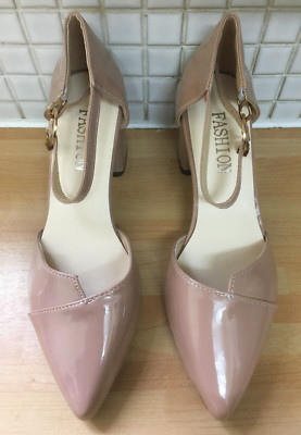 Musva Blockabsatz spitz D'Orsay Lack Sandalen Gr. 3 UK 36 EU NEU pink beige