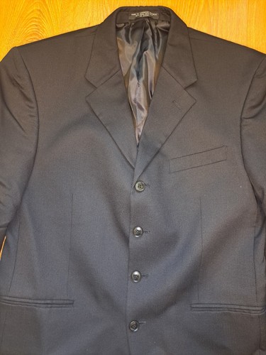 4 BUTTON Albert Nipon Suit Jacket 44R Black Striped Wool Silk Blazer Sport Coat - Picture 6 of 11