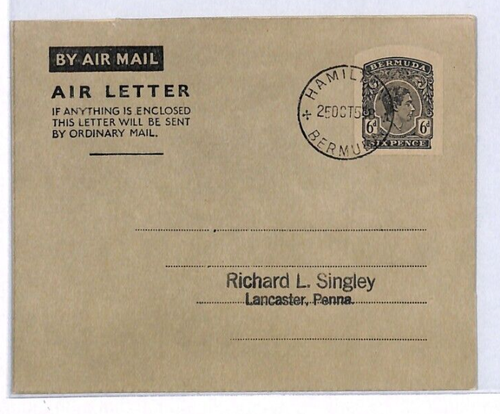 BERMUDA KGVI Stationery AIR LETTER Hamilton USA PA Lancaster 1953 YD329 - 第 1/10 張圖片
