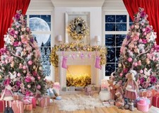 8X6FT Christmas Backdrops Child Christmas Fireplace Decoration Background Xma...