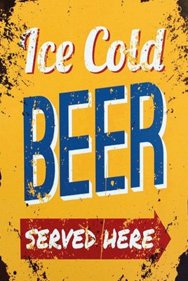 Holzschild 18x12 Retro Ice Cold Beer served here Bier Wand Deko Bar Kneipe Samml