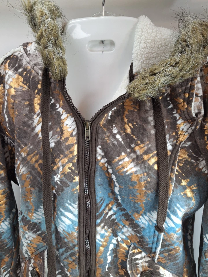 VTG Y2K Self Esteem Zip Up Hoodie Jacket XL Metallic Sherpa Thumbhole Grunge - Image 4 of 4