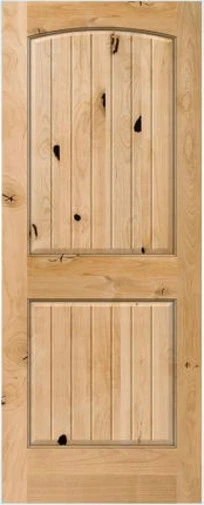 GLOBAL ONE FOREST PRODUCTS PREMIUM WOOD DOORS 2 Panel Arch Top Knotty Alder Raised V-Groove Solid Core Interior Wood Doors 6'8