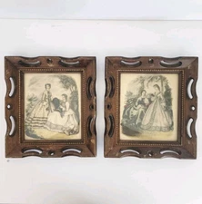 Antique French Fashion Print La Mode Illustrée Framed Victorian Era Hand-Colored