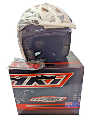 Nenki Open Face Quad/Trial Motorbike Helmet Black/White Size M  Road Legal NEW