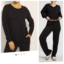 Soma Women's Ultra Soft Fleece Sweatshirt And Pants Bundle Sz M Black NWT