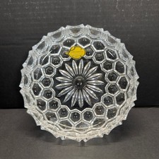 Vintage German Lead Crystal Candy Dish Starburst Cut Glass Sawtooth Bowl