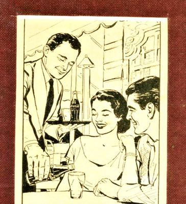 ''Take a Break'' ~ 1955 Original Coke Advertising with Ornate Drawing Framed