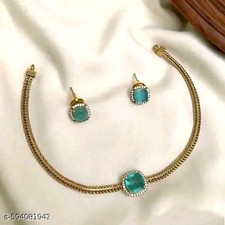 Indian Bollywood Gold Plated Kundan Choker Bridal Necklace Earrings Jewelry Set