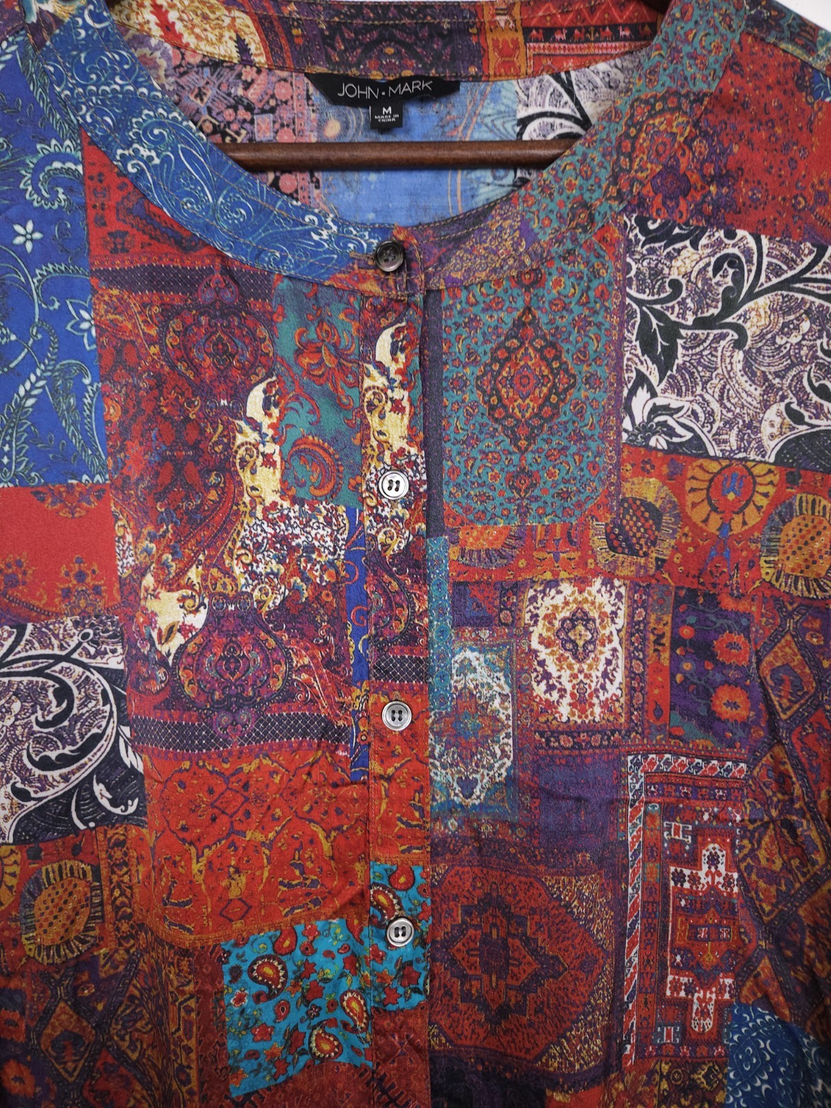 John Mark Medium Satin Multi Print Patchwork Butt… - image 3