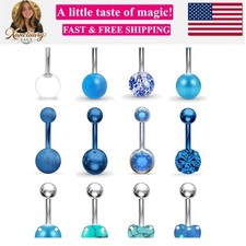 Belly Button Rings 14G Stainless Steel Navel Belly Earring CZ Heart Opal Nave...