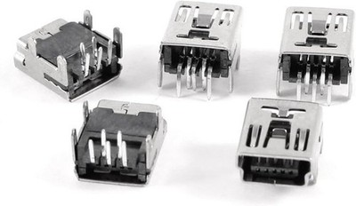 5-Pin Right Angle Mini USB Type B Female DIP Jack Socket Connector, 5 Pcs