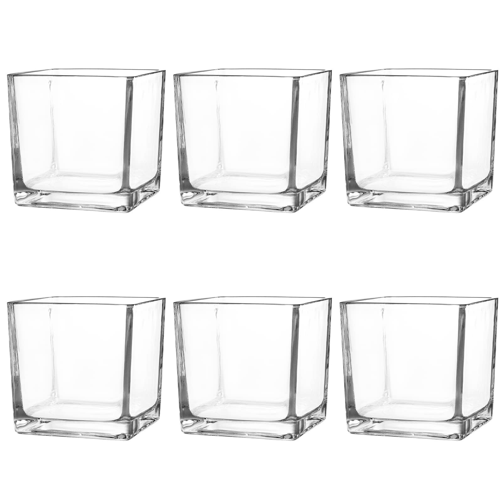 6-Piece 4x4 Inch Clear Square Glass Vases for Flowers or Terrariums