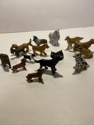 Lot of 15 Small Plastic Dog Miniatures Trinkets Dalmatian Dachshund Retriever