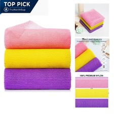 African Exfoliating Bath Sponge 3 Pack Nylon Wash Net Body Scrubber Pink Purp...