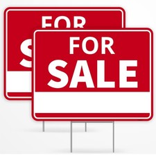 2 PCS For Sale Yard Sign Stake Double Sided Corrugated Plastic 17x13 Inch
