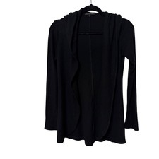 Beautiful People Womens Black Ribbed Hooded Open Cardigan Made in USA Small