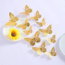 12pcs GOLD 3D Butterfly Wall Sticker ,Party Decor , Flower Butterfly Sticker