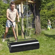 36" Cylindrical Lawn Roller Push/Pull Sod Roller for Grass Garden Yard Black