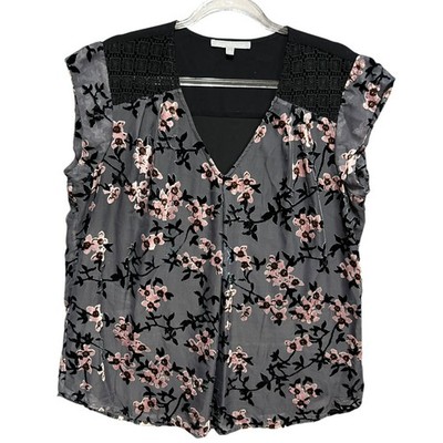 DANIEL RAINN Womens Velvet Burnout Floral Layered Top Sz L Career Whimsy Flowy