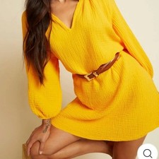 Nation Ltd Nala Peasant Dress cotton gauze in mango yellow size Large