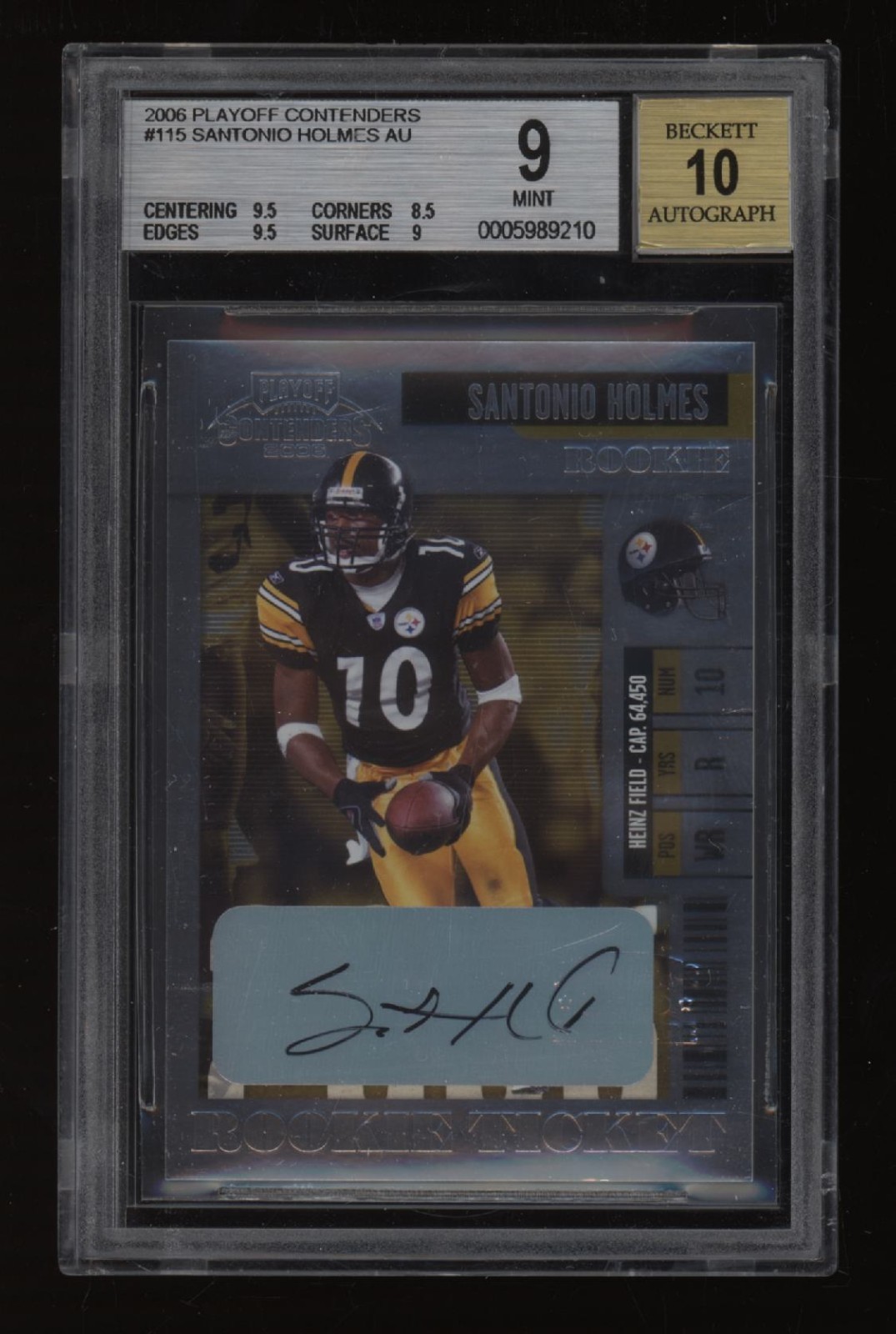 2006 Santonio Holmes BGS 9 Playoff Contenders Auto Autograph Rookie Rc #115