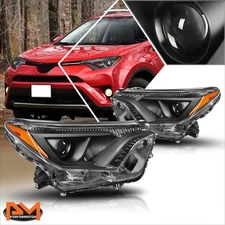 For 16-18 Rav4 Projector Black Housing Headlight Amber Side Corner Signal Lamps
