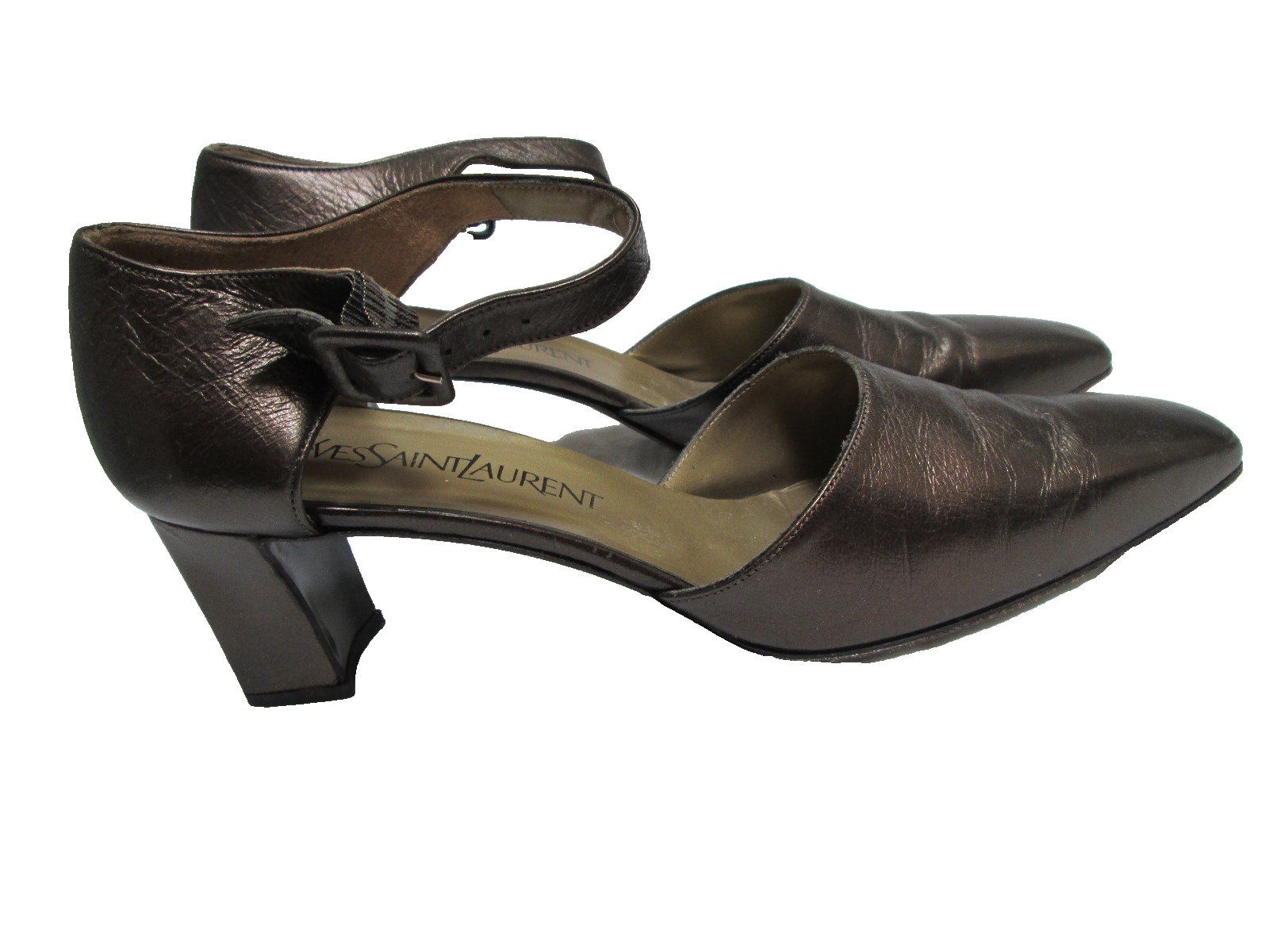 decolte donna Yves Saint Laurent cinturino alla caviglia pelle marrone metallizzato rame 8 1 2 N