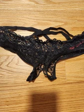 Vtg Seven Til Midnight Crotchless Black And Silver Lace Panty Size Large