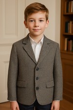 Harrods Boys Wool Blazer Micro Houndstooth Check Jacket Classic Preppy Size 10